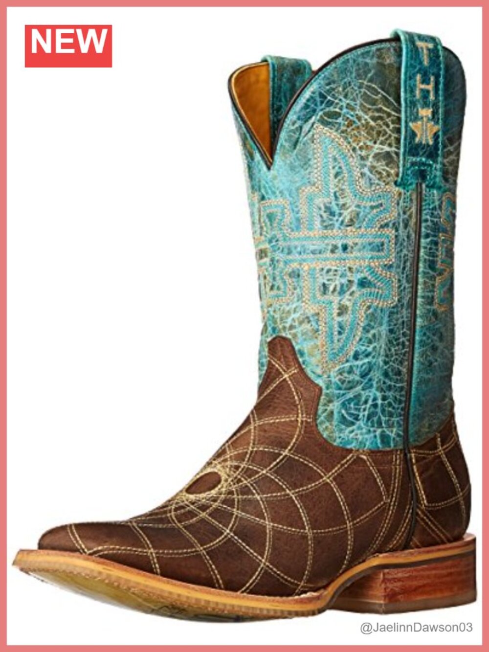 Women's Mid-Calf Faux Leather Work Boots Slip-On Embroidered Dreamcatcher